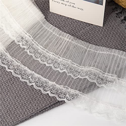Dekoration von Aufklebern, DIY Nähverfahren, 9 cm Vintage Kantenbesätze Stoff Tüll bestickte Applikation gekräuselt for Hochzeitskleid Kleid Puppe Dekor(White,5 Yards) von MENTAM