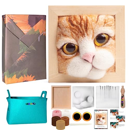 MENyOK Nadelfilz-Kits mit Katzenmodell für Anfänger, Filzen, Bastelwolle, Set mit Schritt für Schritt, Vedio-Aufbewahrungstasche, DIY-Geschenk für Erwachsene, handgefertigtes Projekt von MENyOK