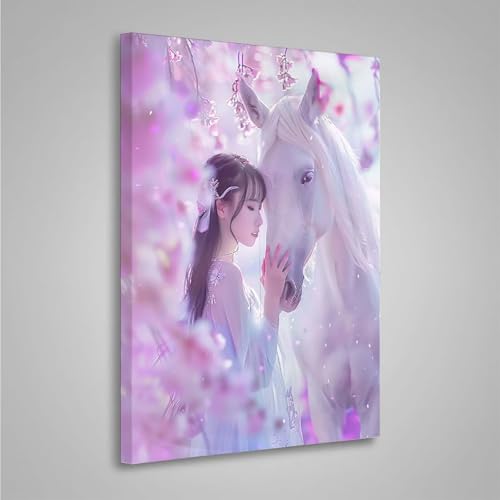 5D Diamant Painting Bilder Frau Diamond Painting Erwachsene Pferd DIY Runden Mosaikherstellung Basteln Erwachsene Anfänger Set für Heim Schlafzimmer Wand Deko, Geschenke (70x95cm) PjY7746 T-9 von MEOSUEWI