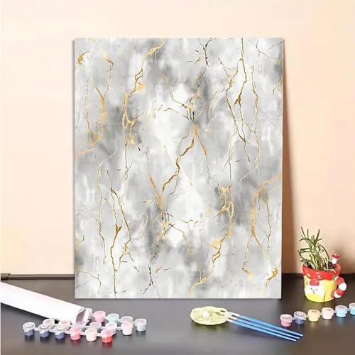 Abstrakt Malen Nach Zahlen grau Malen Nach Zahlen Erwachsene Set Mit Pinseln und Pigment Bastelset Erwachsene DIY Handgemalt Ölgemälde für Deko Schlafzimmer, Geschenke für Frauen 50 x 70 cm PJY4 J-N von MEOSUEWI
