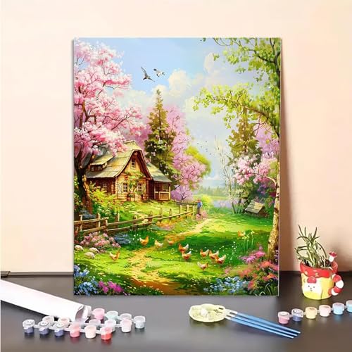 Architektur Malen Nach Zahlen Blume Malen Nach Zahlen Erwachsene Set Mit Pinseln und Pigment Bastelset Erwachsene DIY Handgemalt Ölgemälde für Deko Schlafzimmer, Geschenke für Frauen 40x50CM PJY3 G-I von MEOSUEWI
