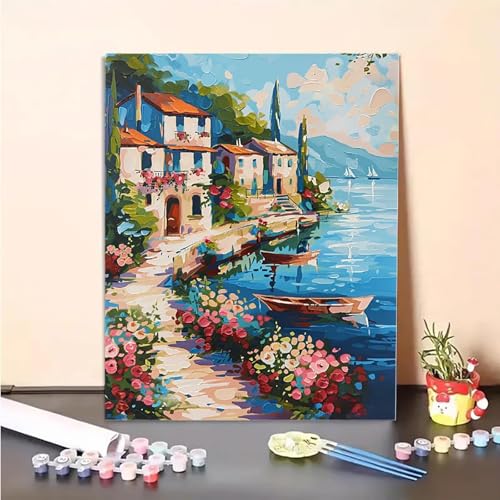 Architektur Malen Nach Zahlen Blume Malen Nach Zahlen Erwachsene Set Mit Pinseln und Pigment Bastelset Erwachsene DIY Handgemalt Ölgemälde für Deko Schlafzimmer, Geschenke für Frauen 80x100CM PJY7 2-B von MEOSUEWI