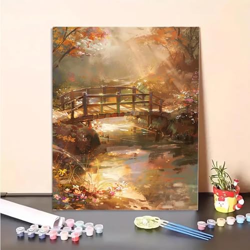 Blume Malen Nach Zahlen Brücke Malen Nach Zahlen Erwachsene Set Mit Pinseln und Pigment Bastelset Erwachsene DIY Handgemalt Ölgemälde für Deko Schlafzimmer, Geschenke für Frauen 30 x 40 cm PJY2 Z-1 von MEOSUEWI