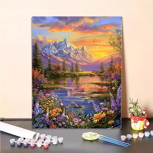 Blume Malen Nach Zahlen Landschaft Malen Nach Zahlen Erwachsene Set Mit Pinseln und Pigment Bastelset Erwachsene DIY Handgemalt Ölgemälde für Deko Schlafzimmer, Geschenke für Frauen 80x100cm PJY7 6-7 von MEOSUEWI