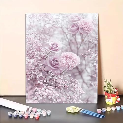 Blume Malen Nach Zahlen Rose Malen Nach Zahlen Erwachsene Set Mit Pinseln und Pigment Bastelset Erwachsene DIY Handgemalt Ölgemälde für Deko Schlafzimmer, Geschenke für Frauen 70 x 95 cm PJY6 C-0 von MEOSUEWI