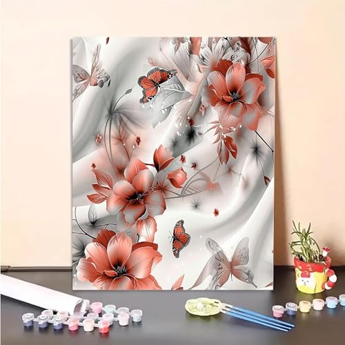 Blume Malen Nach Zahlen Schmetterling Malen Nach Zahlen Erwachsene Set Mit Pinseln und Pigment Bastelset Erwachsene DIY Handgemalt Ölgemälde für Deko Schlafzimmer, Geschenke (80x110cm) PJY8 Z-Y von MEOSUEWI