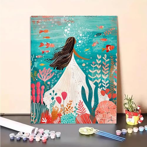 Frau Malen Nach Zahlen Fisch Malen Nach Zahlen Erwachsene Set Mit Pinseln und Pigment Bastelset Erwachsene DIY Handgemalt Ölgemälde für Deko Schlafzimmer, Geschenke für Frauen (80x110cm) PJY8 7-C von MEOSUEWI