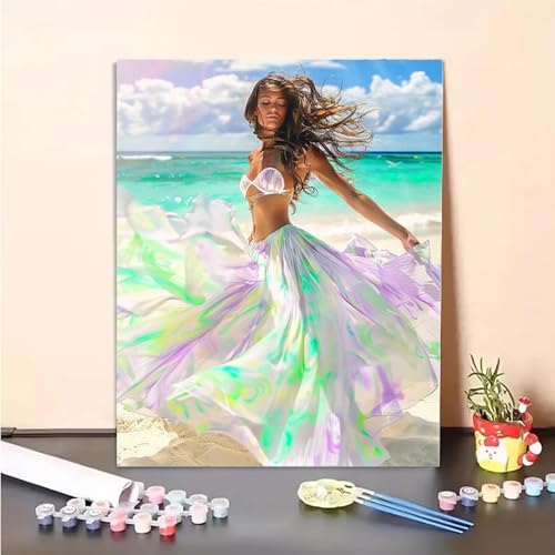 Frau Malen Nach Zahlen Ozean Malen Nach Zahlen Erwachsene Set Mit Pinseln und Pigment Bastelset Erwachsene DIY Handgemalt Ölgemälde für Deko Schlafzimmer, Geschenke für Frauen (50x70cm) PJY4 Z-6 von MEOSUEWI