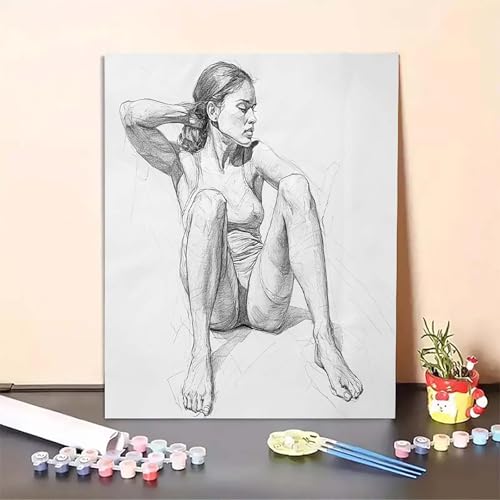 Frau Malen Nach Zahlen Skizzieren Malen Nach Zahlen Erwachsene Set Mit Pinseln und Pigment Bastelset Erwachsene DIY Handgemalt Ölgemälde für Deko Schlafzimmer, Geschenke für Frauen (50x70cm) PJY4 U-T von MEOSUEWI