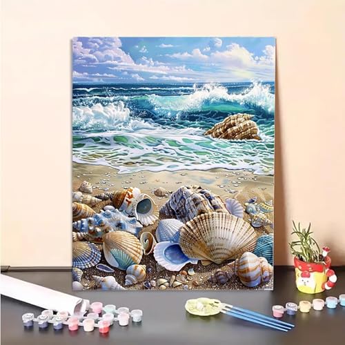 Hülse Malen Nach Zahlen Ozean Malen Nach Zahlen Erwachsene Set Mit Pinseln und Pigment Bastelset Erwachsene DIY Handgemalt Ölgemälde für Deko Schlafzimmer, Geschenke für Frauen 90x120CM PJY9 7-4 von MEOSUEWI
