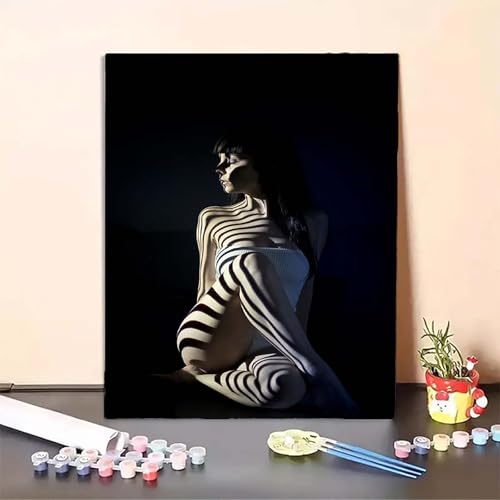 KöRperkunst Malen Nach Zahlen Schwarz Malen Nach Zahlen Erwachsene Set Mit Pinseln und Pigment Bastelset Erwachsene DIY Handgemalt Ölgemälde für Deko Schlafzimmer, Geschenke (30x40cm) PJY2 G-G von MEOSUEWI