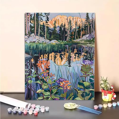 Landschaft Malen Nach Zahlen Baum Malen Nach Zahlen Erwachsene Set Mit Pinseln und Pigment Bastelset Erwachsene DIY Handgemalt Ölgemälde für Deko Schlafzimmer, Geschenke für Frauen (30x40cm) PJY2 3-0 von MEOSUEWI