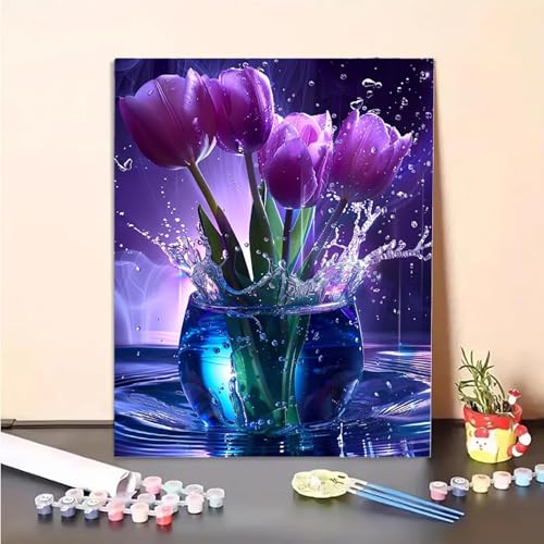 MEOSUEWI Malen Nach Zahlen Erwachsene Wasserflasche, Blume Paint by Numbers DIY Set Mit Pinseln und Pigment Hobby Erwachsene Kreativ für Wohnzimmer, Zimmer Deko Asthetik, Geschenke (60x80cm) PJY5 4-T von MEOSUEWI
