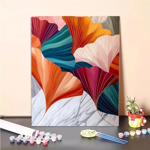 Malen Nach Zahlen Erwachsene Blätter, Abstrakt Paint by Numbers DIY Set Mit Pinseln und Pigment Hobby Erwachsene Kreativ für Wohnzimmer, Zimmer Deko Asthetik, Geschenke für Frauen (90x120cm) PJY9 4-S von MEOSUEWI