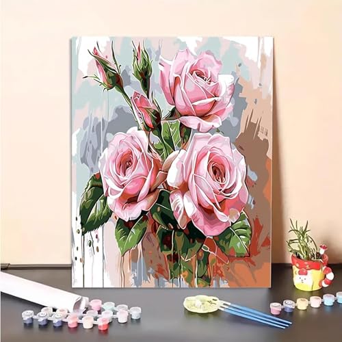 Malen Nach Zahlen Erwachsene Blume, Rose Paint by Numbers DIY Set Mit Pinseln und Pigment Hobby Erwachsene Kreativ für Wohnzimmer, Zimmer Deko Asthetik, Geschenke für Frauen 80x110cm PJY8 M-X von MEOSUEWI