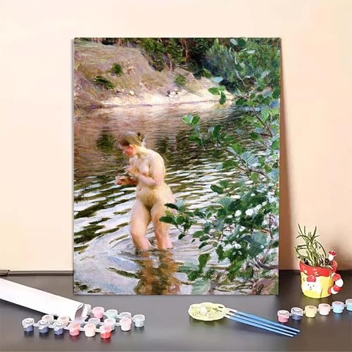 Malen Nach Zahlen Erwachsene Fluss, BläTter Paint by Numbers DIY Set Mit Pinseln und Pigment Hobby Erwachsene Kreativ für Wohnzimmer, Zimmer Deko Asthetik, Geschenke für Frauen (90x120cm) PJY9 1-Z von MEOSUEWI
