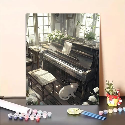Malen Nach Zahlen Erwachsene Klavier, Blume Paint by Numbers DIY Set Mit Pinseln und Pigment Hobby Erwachsene Kreativ für Wohnzimmer, Zimmer Deko Asthetik, Geschenke für Frauen (40x50cm) PJY3 Z-Z von MEOSUEWI