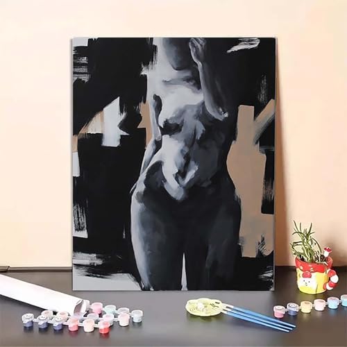 Malen Nach Zahlen Erwachsene KöRperkunst, Schwarz Paint by Numbers DIY Set Mit Pinseln und Pigment Hobby Erwachsene Kreativ für Wohnzimmer, Zimmer Deko Asthetik, Geschenke (90x120cm) PJY9 8-3 von MEOSUEWI