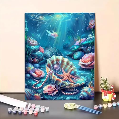 Malen Nach Zahlen Erwachsene Seestern, Hülse Paint by Numbers DIY Set Mit Pinseln und Pigment Hobby Erwachsene Kreativ für Wohnzimmer, Zimmer Deko Asthetik, Geschenke für Frauen (40x50cm) PJY3 I-Q von MEOSUEWI