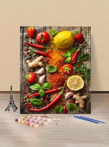 Malen nach Zahlen Erwachsene Obst DIY Handgemalt Ölgemälde Kit Mit 3-Pinseln und Acrylfarbe, Anfänger Paint by Numbers Malen Nach Zahlen zur Heimdekoration, Gemüse （50x65cm）YEYUMEOZ Model 5-0 von MEOSUEWI