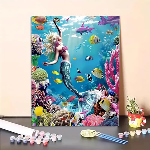 Ozean Malen Nach Zahlen Fisch Malen Nach Zahlen Erwachsene Set Mit Pinseln und Pigment Bastelset Erwachsene DIY Handgemalt Ölgemälde für Deko Schlafzimmer, Geschenke für Frauen 90x120cm PJY9 2-Y von MEOSUEWI