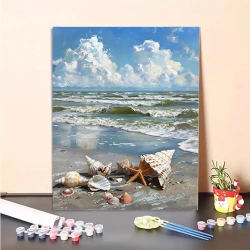 Ozean Malen Nach Zahlen Himmel Malen Nach Zahlen Erwachsene Set Mit Pinseln und Pigment Bastelset Erwachsene DIY Handgemalt Ölgemälde für Deko Schlafzimmer, Geschenke für Frauen 80x100cm PJY7 5-B von MEOSUEWI