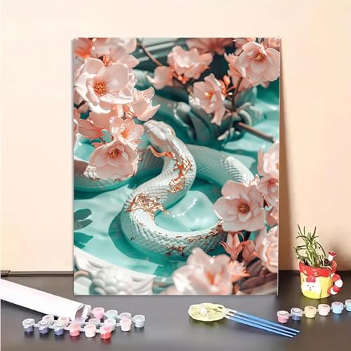 Schlange Malen Nach Zahlen Blume Malen Nach Zahlen Erwachsene Set Mit Pinseln und Pigment Bastelset Erwachsene DIY Handgemalt Ölgemälde für Deko Schlafzimmer, Geschenke für Frauen 70 x 95 cm PJY6 Q-9 von MEOSUEWI