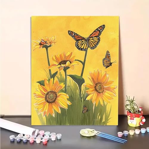 Schmetterling Malen Nach Zahlen Blume Malen Nach Zahlen Erwachsene Set Mit Pinseln und Pigment Bastelset Erwachsene DIY Handgemalt Ölgemälde für Deko Schlafzimmer, Geschenke (30x40cm) PJY2 W-5 von MEOSUEWI