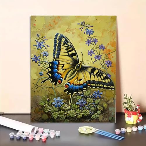 Schmetterling Malen Nach Zahlen Blume Malen Nach Zahlen Erwachsene Set Mit Pinseln und Pigment Bastelset Erwachsene DIY Handgemalt Ölgemälde für Deko Schlafzimmer, Geschenke (80x110cm) PJY8 5-J von MEOSUEWI