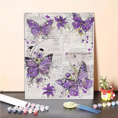 Schmetterling Malen Nach Zahlen Blume Malen Nach Zahlen Erwachsene Set Mit Pinseln und Pigment Bastelset Erwachsene DIY Handgemalt Ölgemälde für Deko Schlafzimmer, Geschenke 50 x 70 cm PJY4 0-8 von MEOSUEWI