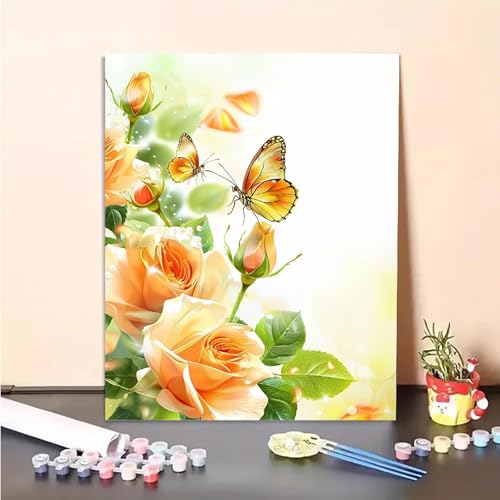 Schmetterling Malen Nach Zahlen Blume Malen Nach Zahlen Erwachsene Set Mit Pinseln und Pigment Bastelset Erwachsene DIY Handgemalt Ölgemälde für Deko Schlafzimmer, Geschenke 80x100cm PJY7 2-6 von MEOSUEWI