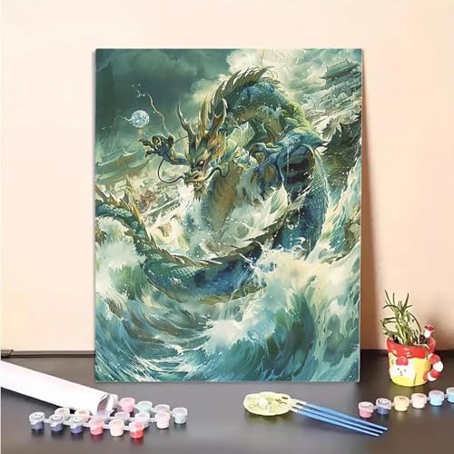 Tier Malen Nach Zahlen Drachen Malen Nach Zahlen Erwachsene Set Mit Pinseln und Pigment Bastelset Erwachsene DIY Handgemalt Ölgemälde für Deko Schlafzimmer, Geschenke für Frauen 90x120cm PJY9 K-6 von MEOSUEWI
