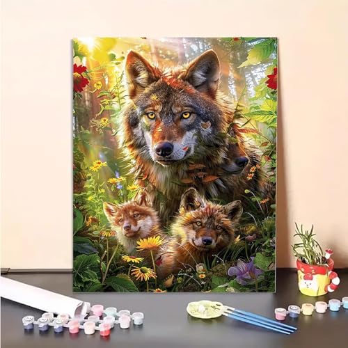 Tier Malen Nach Zahlen Wolf Malen Nach Zahlen Erwachsene Set Mit Pinseln und Pigment Bastelset Erwachsene DIY Handgemalt Ölgemälde für Deko Schlafzimmer, Geschenke für Frauen 80x100cm PJY7 5-4 von MEOSUEWI