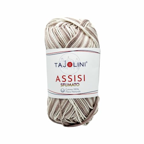 MERCERIA TAJOLINI Assisi Farbverlauf-Baumwolle – 50 g 125 m – buntes glänzendes Garn zum Häkeln und Stricken 2,5-3 mm – Amigurumi, Mode, Accessoires – 100% Baumwolle Oeko-Tex (81S - Beige) von MERCERIA TAJOLINI