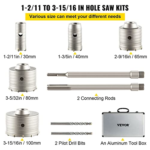 4-in-1 Beton-Lochsägen-Set, 8/9-teilig, 30–100/40–125 mm, SDS Plus- oder SDS Max-Schaft, Zementbohrer, Wandlochöffner-Werkzeug-Set(10PCS Threaded) von MERHOVO
