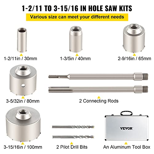 4-in-1 Beton-Lochsägen-Set, 8/9-teilig, 30–100/40–125 mm, SDS Plus- oder SDS Max-Schaft, Zementbohrer, Wandlochöffner-Werkzeug-Set(10PCS Unthreaded) von MERHOVO