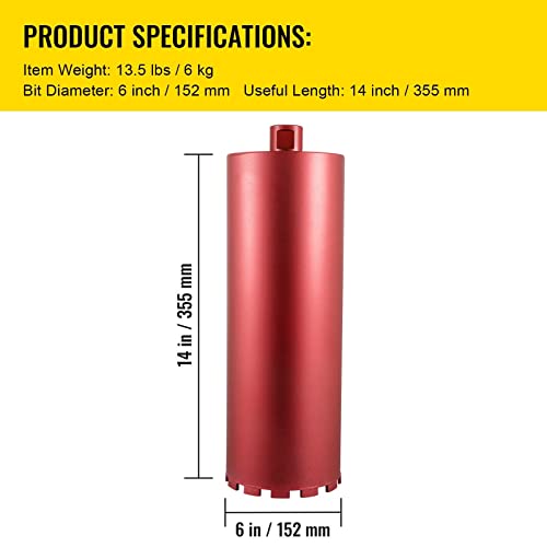 Diamantkernbohrer 4 Zoll 6 Zoll 8 Zoll im Durchmesser.Mit Klinge 5/8 "-11 Universalgewinde for Bohren von Beton, Ziegel, Mauerwerk, Marmor(6in) von MERHOVO