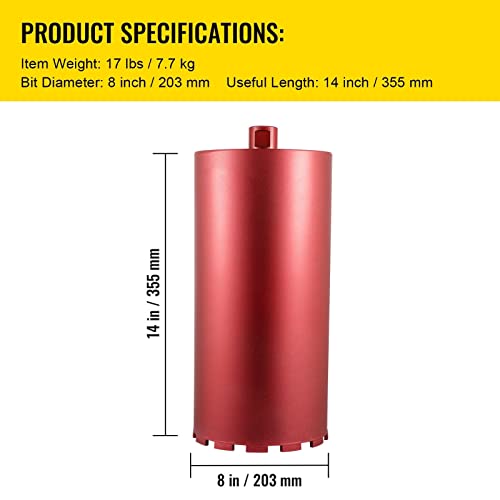 Diamantkernbohrer 4 Zoll 6 Zoll 8 Zoll im Durchmesser.Mit Klinge 5/8 "-11 Universalgewinde for Bohren von Beton, Ziegel, Mauerwerk, Marmor(8in) von MERHOVO