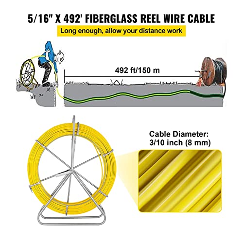 Fiberglas-Drahtkabel, das Stangenschlangen-Fischband Rodder 6MMx130M/200M 8MMx150M flexible elektrische Rollen-Stromkabel-Abziehvorrichtung laufen lässt(8 mm x 150 m) von MERHOVO