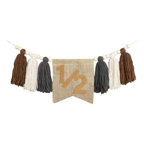 MERIGLARE 1/2 Geburtstag Banner für Hochstuhl, Kinderzimmer Wanddeko, Holzperlen Quaste, Braun von MERIGLARE