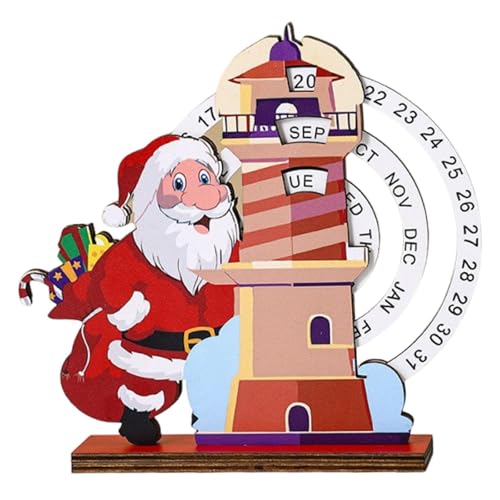 MERIGLARE Adventskalender Weihnachtskalender Aus Holz Tischkalender Als Blockkalender Und Drehbar für Die Dekoration von Büro Und Zuhause, Weihnachtsmann von MERIGLARE