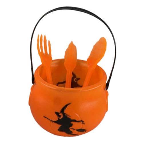 MERIGLARE Halloween Hexentopf Zum Aufhängen für Kinder, Mini Partyzubehör, Süßigkeiteneimer für Süßes Oder Saures mit Besteck, Orange MERIGLARE Halloween Hexentopf Zum Aufhängen für Kinder, Mini Partyzubehör, Süßigkeiteneimer für Süßes Oder Saures mit Besteck, Orange von MERIGLARE