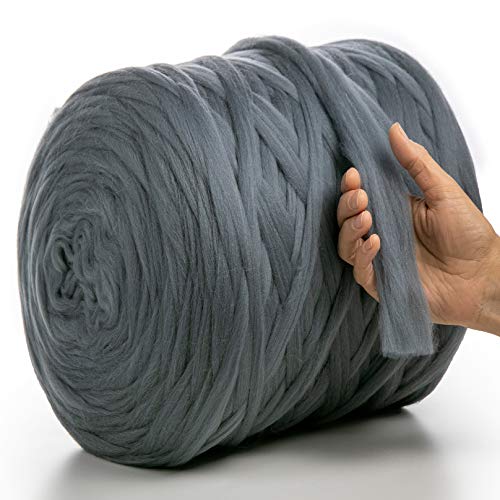 MERIWOOLART® 100% XXL Merino Wolle Garn 2 cm Dicke Wolle Garn, Filzwolle Trockenfilzen Nassfilzen, DIY Klobiges Wolle Garn Decke, Decke Baby Wolle, Arm Stricken Decke Garn (Dunkelgrau, 100 g) von MERIWOOLART