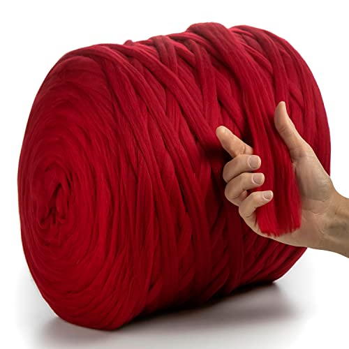 MeriWoolArt® 100% XXL Merino Wolle Garn 2 cm Dicke Wolle Garn, Filzwolle Trockenfilzen Nassfilzen, DIY Wolle Garn Decke, Decke Baby Wolle, Arm Stricken Decke Garn (Rot, 3 kg) von MERIWOOLART