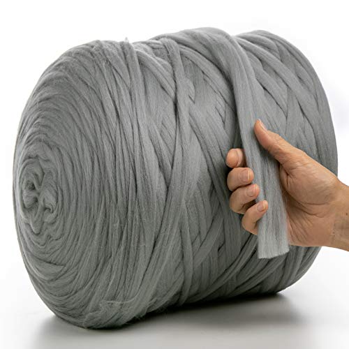 MeriWoolArt® 100% XXL Merino Wolle Garn 2 cm Dicke Wolle Garn, Filzwolle Trockenfilzen Nassfilzen, DIY Wolle Garn Decke, Decke Baby Wolle, Arm Stricken Decke Garn (Stahl, 3 kg) von MERIWOOLART