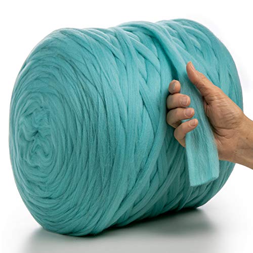 MeriWoolArt® 100% XXL Merino Wolle Garn 2 cm Dicke Wolle Garn, Filzwolle Trockenfilzen Nassfilzen, DIY Klobiges Wolle Garn Decke, Decke Baby Wolle, Arm Stricken Decke Garn (Azurblau, 100 g) von MERIWOOLART