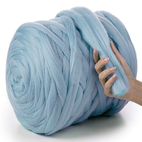 MeriWoolArt® 100% XXL Merino Wolle Garn 4-5 cm Dicke Wolle Garn, Filzwolle Trockenfilzen Nassfilzen, DIY Klobiges Wolle Garn Decke, Decke Baby Wolle, Arm Stricken Decke Garn Baby blau, 500g von MERIWOOLART