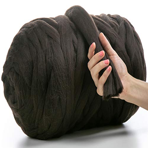 MeriWoolArt® 100% XXL Merino Wolle Garn 4-5 cm Dicke Wolle Garn, Filzwolle Trockenfilzen Nassfilzen, DIY Klobiges Wolle Garn Decke, Decke Baby Wolle, Arm Stricken Decke Garn Braun, 100g von MERIWOOLART