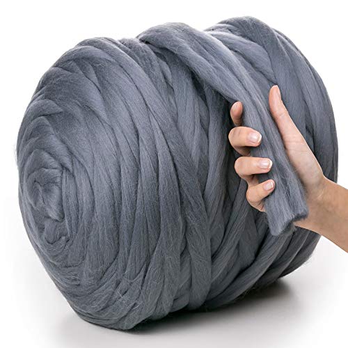 MeriWoolArt® 100% XXL Merino Wolle Garn 4-5 cm Dicke Wolle Garn, Filzwolle Trockenfilzen Nassfilzen, DIY Klobiges Wolle Garn Decke, Decke Baby Wolle, Arm Stricken Decke Garn Dunkelgrau, 1kg von MERIWOOLART