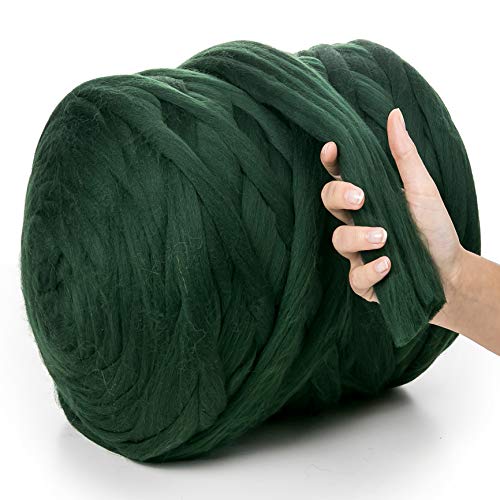 MeriWoolArt® 100% XXL Merino Wolle Garn 4-5 cm Dicke Wolle Garn, Filzwolle Trockenfilzen Nassfilzen, DIY Klobiges Wolle Garn Decke, Decke Baby Wolle, Arm Stricken Decke Garn Dunkelgrün, 500g von MERIWOOLART